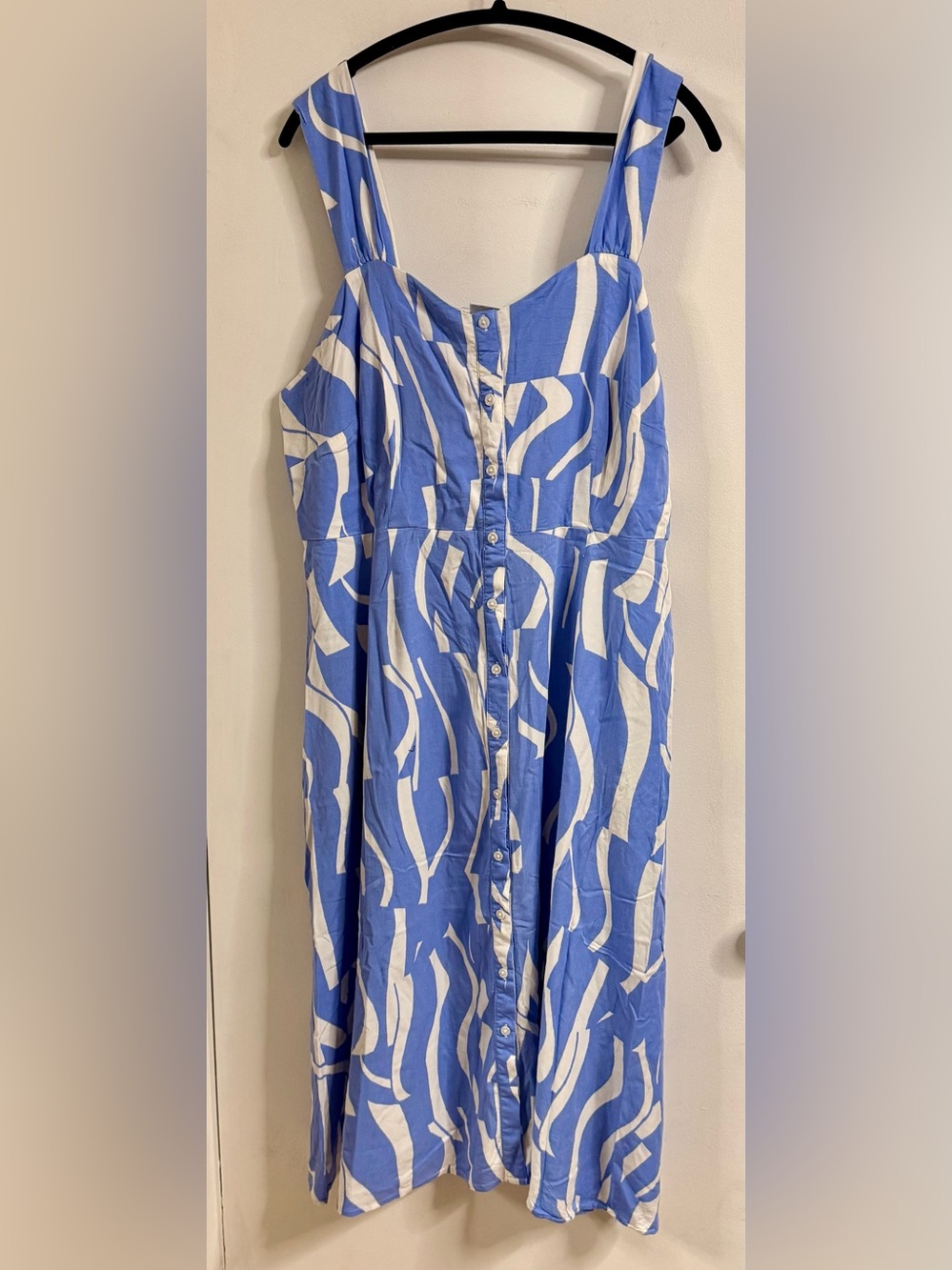 Blue & White Button-Front Abstract Print Dress